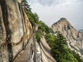 Huashan mountain stairs down view with mist and fog - Xian, Shaaxi Province, China Royalty Free Stock Photo