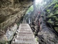 Huashan mountain stairs up view with mist and fog - Xian, Shaaxi Province, China Royalty Free Stock Photo