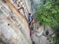 Huashan mountain: tourists climbing up the stairs trail to the North Peak - Xian, Shaaxi Province, China Royalty Free Stock Photo