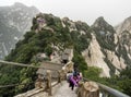 Huashan mountain: tourists climbing up the stairs trail to the North Peak - Xian, Shaaxi Province, China