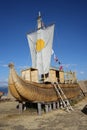 Reed Boat on the banks of Lake Titicaca. Huatajata, Bolivia, October 10, 2023.