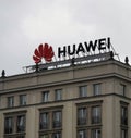 Huawei logo on a building. Royalty Free Stock Photo