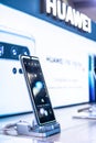 Huawei P30 Pro smartphone, presentation features of P30 Pro with Android at Huawei exhibition pavilion showroom,