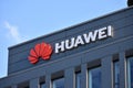 Huawei sign, logo, emblem on the facade of Huawei Poland building Royalty Free Stock Photo