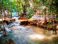 Huay Mae Khamin waterfall in Kanchanaburi, Thailand South east asia Jungle landscape with amazing turquoise water of cascade Royalty Free Stock Photo