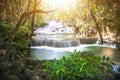 Huay Mae Khamin Waterfall in Srinakarin Dam National Park. Kanchanaburi Thailand. cascade waterfall tropical forest