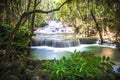 Huay Mae Khamin Waterfall in Srinakarin Dam National Park. Kanchanaburi Thailand. cascade waterfall tropical forest