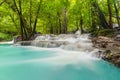 Huay Mae Khamin Waterfall with trees. Nature landscape of Kanchanaburi district in natural area. it is located in Thailand for Royalty Free Stock Photo