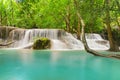 Huay Mae Khamin Waterfall with trees. Nature landscape of Kanchanaburi district in natural area. it is located in Thailand for Royalty Free Stock Photo