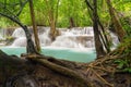 Huay Mae Khamin Waterfall with trees. Nature landscape of Kanchanaburi district in natural area. it is located in Thailand for Royalty Free Stock Photo