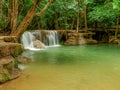 Huaymaekamin Waterfall in the deep forest Kanchanaburi, Thailand.