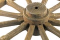 Hub and Spokes of Wooden Weathered Ornamental Wagon Wheel Royalty Free Stock Photo