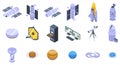 Hubble telescope icons set isometric vector. Space technology