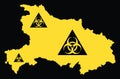 Hubei province map of China with biohazard virus sign