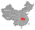 Hubei red highlighted in map of China