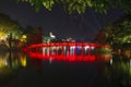 The Huc bridge across Hoan Kiem lake, Vietnam