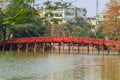 Huc bridge at Hoan Kiem lake, Hanoi, Vietnam Royalty Free Stock Photo