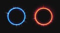 Hud blue and orange hologram effect circles set.