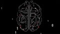 HUD brain data. Futuristic digital frame of the brain structure with red impuses inside and numbers blowing.