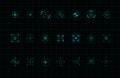 HUD callout target design elements. Set of callout futuristic pointer. Design elements for FUI, control panel and user