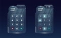 HUD digital futuristic user interface PIN code entry panel set. Sci Fi high tech protection glowing screen concept