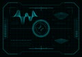 HUD futuristic screen. Sci-fi dashboard interface with target aim control on radar display, UI panel with pointer cursor