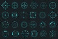 HUD target pointer mega set elements in flat graphic design. Bundle objects of futuristic user interface with radars and dashboard