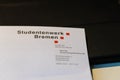 Hude, Deutschland, 07.07.2020: Fotos eines Briefkopfes vom Studentenwerk Bremen