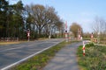 Hude, germany, April 13th, 2020: newly built barriers for the level crossing