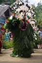 Hudoq dancers from the Bahau Dayak tribe dancing together, in West Kutai, East Kalimantan