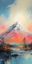 Abstract Mountain Sunset Painting In Realistic Impressionism Style