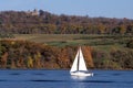 Hudson River, sailboat and Olana in Fall