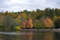 Hudson River in upstate New York in autumn colors. Vibrant colorful trees along the riverbank