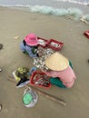 Hue, Quang Nam Province, Vietnam - January, 20, 2020: People`s daily life at the fishing village near Hue, they are collecting fre