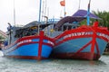Hue, vietnam, circa january 2020: colorful fishingfleet