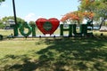 Heart with the letters `Toi Hue` I love Hue in a park near the Perfum river of Hue, Vietnam