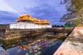 Hue, Vietnam - June 2019: main gate to the purple forbidden imperial city at sunset