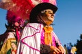 Huehues Mexico, Carnival scene, dancer wearing a traditional mexican folk costume and mask rich in color Royalty Free Stock Photo