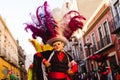 Huehues Mexico, Carnival scene, dancer wearing a traditional mexican folk costume and mask rich in color Royalty Free Stock Photo