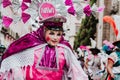 Huehues Mexico, mexican Carnival scene, dancer wearing a traditional mexican folk costume and mask Royalty Free Stock Photo