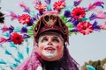 Huehues Mexico, mexican Carnival scene, dancer wearing a traditional mexican folk costume and mask rich in color Royalty Free Stock Photo