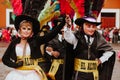 Huehues Mexico, mexican Carnival scene, dancer wearing a traditional mexican folk costume and mask rich in color