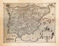 Original map from 1579, 16th century, hand made on parchment, representing Iberian Peninsula, Royalty Free Stock Photo