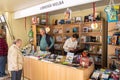Huelva, Spain - April 24, 2022: Stand of the 46th edition of the Book Fair located in the central Plaza de las Monjas Square of