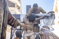 Huelva, Spain - April 14, 2022: Throne or platform Solemn of the Brotherhood of the Holy Cross in procession by the narrow streets