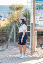 Huelva, Spain - July 4, 2020: Beach safety guard of Junta de Andalucia is controlling the access to Islantilla beach for