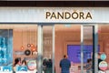 Huelva, Spain - July 27, 2020: Pandora store. Pandora is a Danish jewelry manufacturer and retailer founded in 1982 known for its