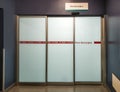 Huelva, Spain - June 6, 2020: Closed doors in the operating room inside the  hospital Costa de la Luz in Huelva Royalty Free Stock Photo