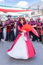 A beautiful exotic female dancer in the parade of Medieval Discovery Fair in Palos de la Frontera Royalty Free Stock Photo