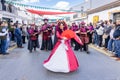 A beautiful exotic female dancer in the parade of Medieval Discovery Fair in Palos de la Frontera Royalty Free Stock Photo